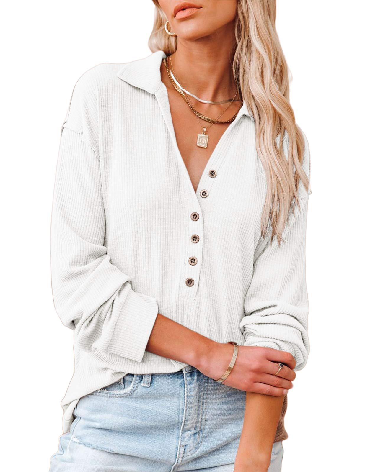 Damen lässiges Langarmhemd mit Knopfleiste und strukturiertem Muster ModeGeist