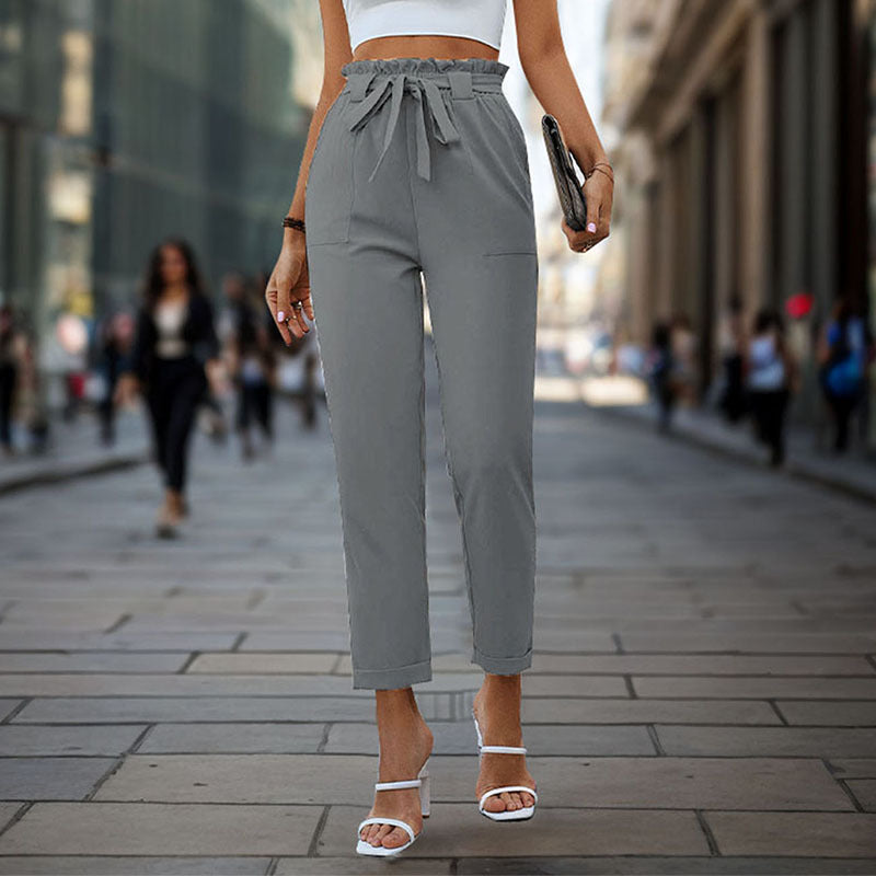 Damen elegante Chino-Hose mit hohem Bund und Taillenzug ModeGeist