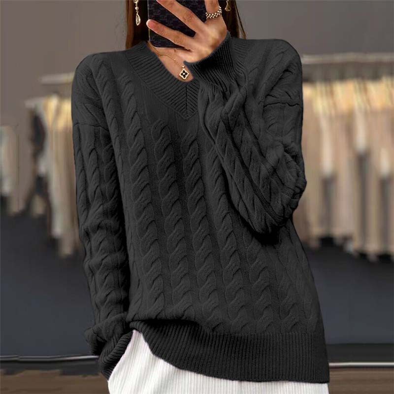 ModeGeist | Strickpullover mit Flechtmuster und V-ausschnitt Acryl Weich und Warm