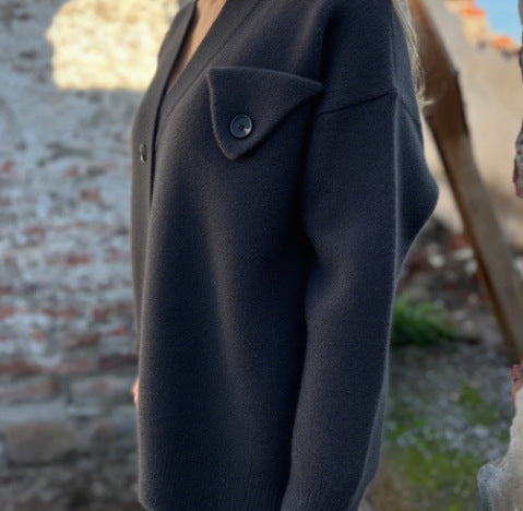 Damen lockerer Strickcardigan mit asymmetrischem Schnitt und Knopfdetails ModeGeist