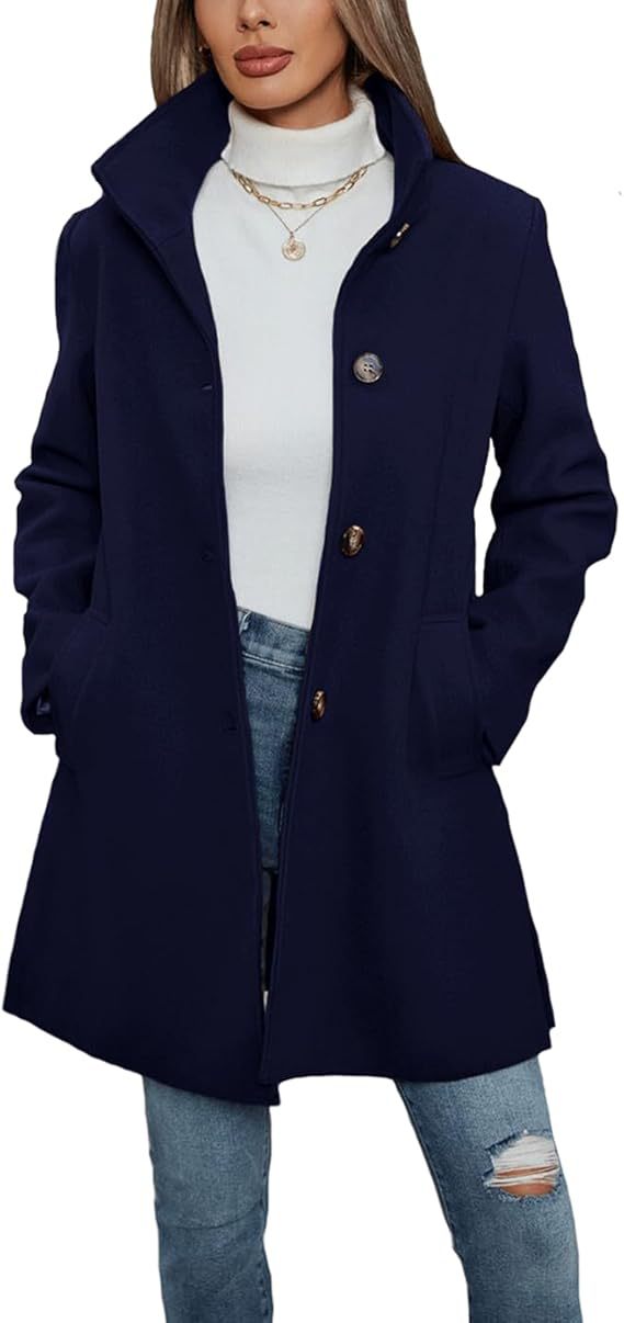 Damen Eleganter Wollmantel mit hochgeschlossenem Kragen und praktischen Taschen ModeGeist