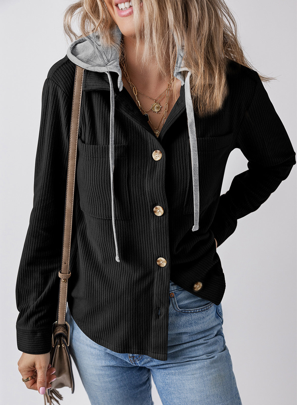 ModeGeist | Revers Knopf Kapuzenjacke