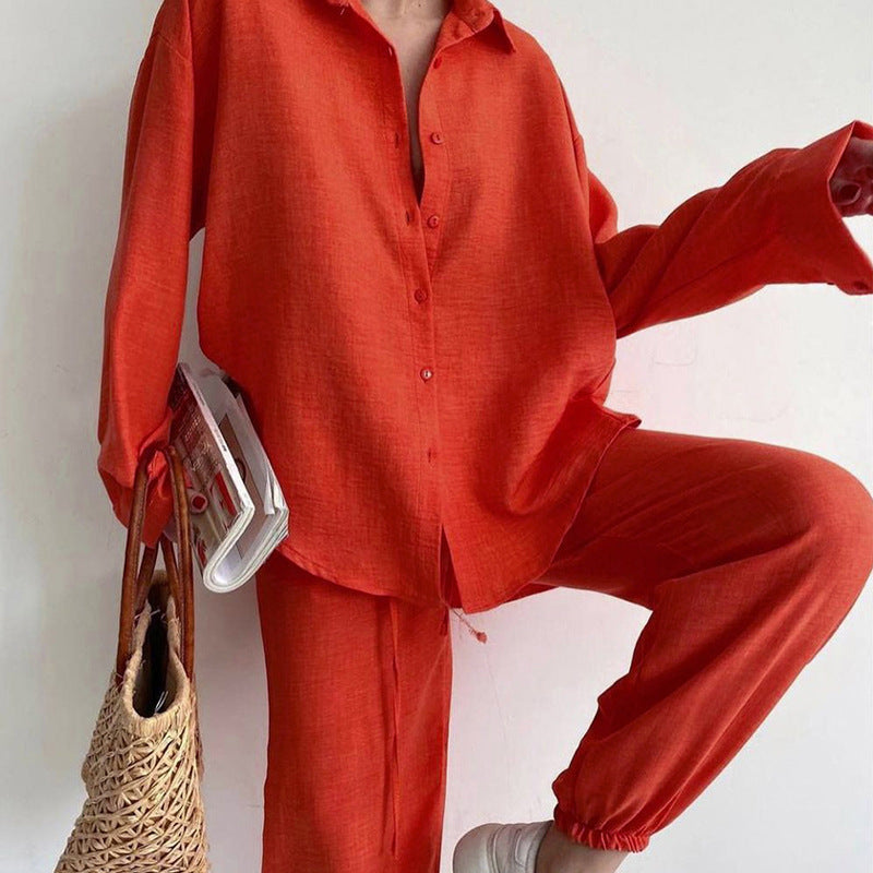 Damen lässiges Leinen Ensemble mit elegantem Hemd und weiter Hose ModeGeist