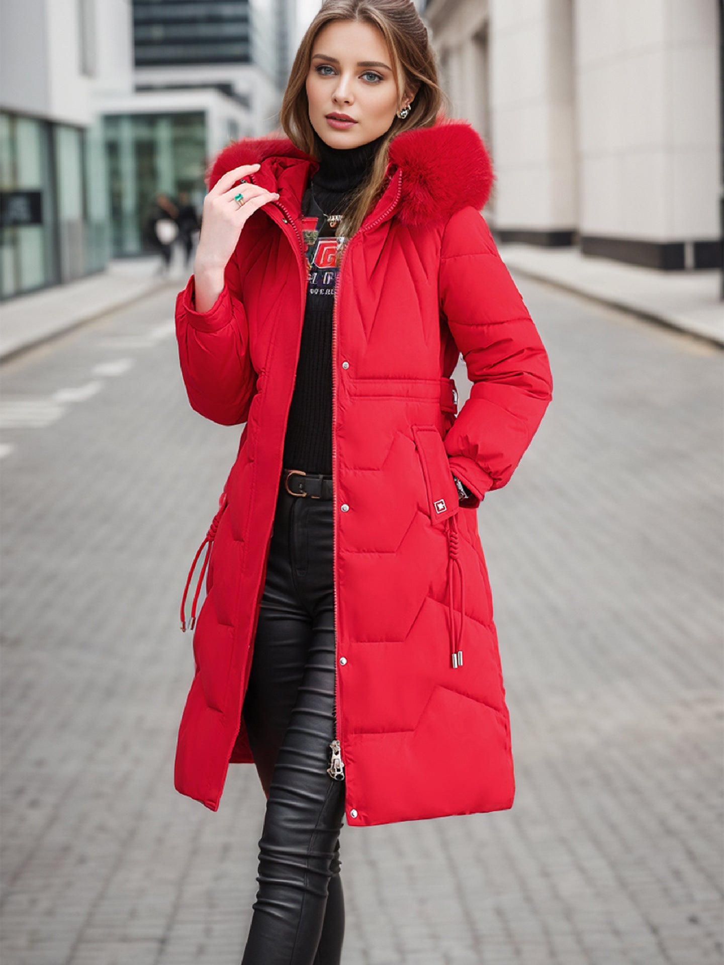 Damen eleganter und isolierter Wintermantel mit abnehmbarem Kunstfellkragen ModeGeist
