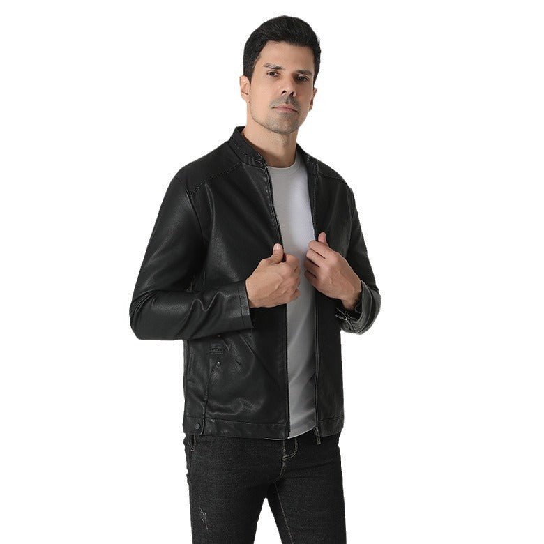 Herren modische Kunstlederjacke mit elastischem Kragen ModeGeist