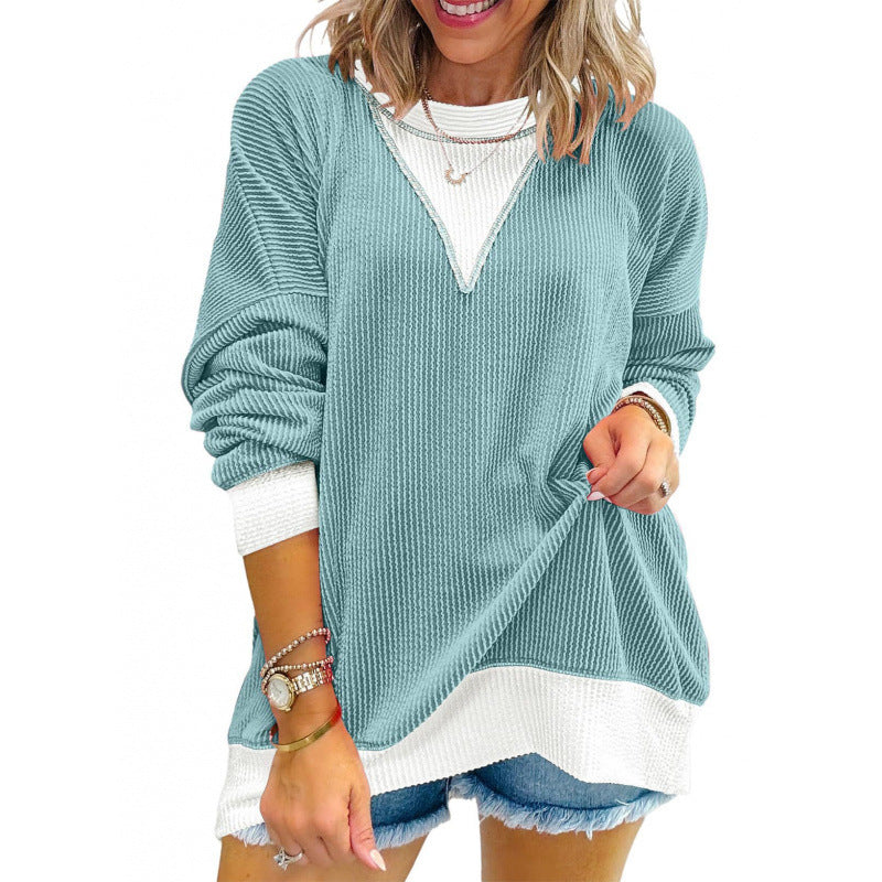 Damen lässiger Pullover aus strukturiertem Material mit V-Ausschnitt ModeGeist