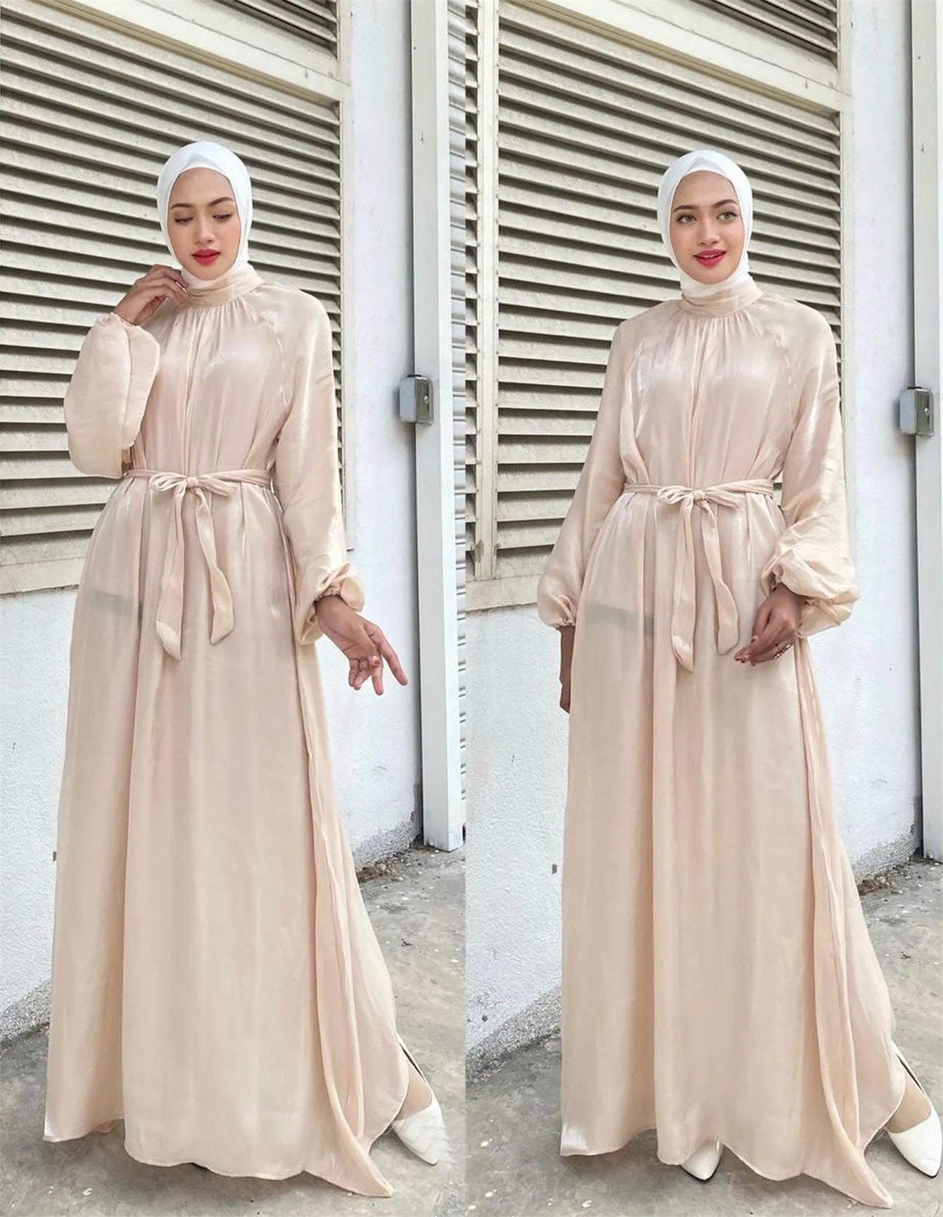 Damen Elegantes Langarmkleid mit Taillengürtel ModeGeist