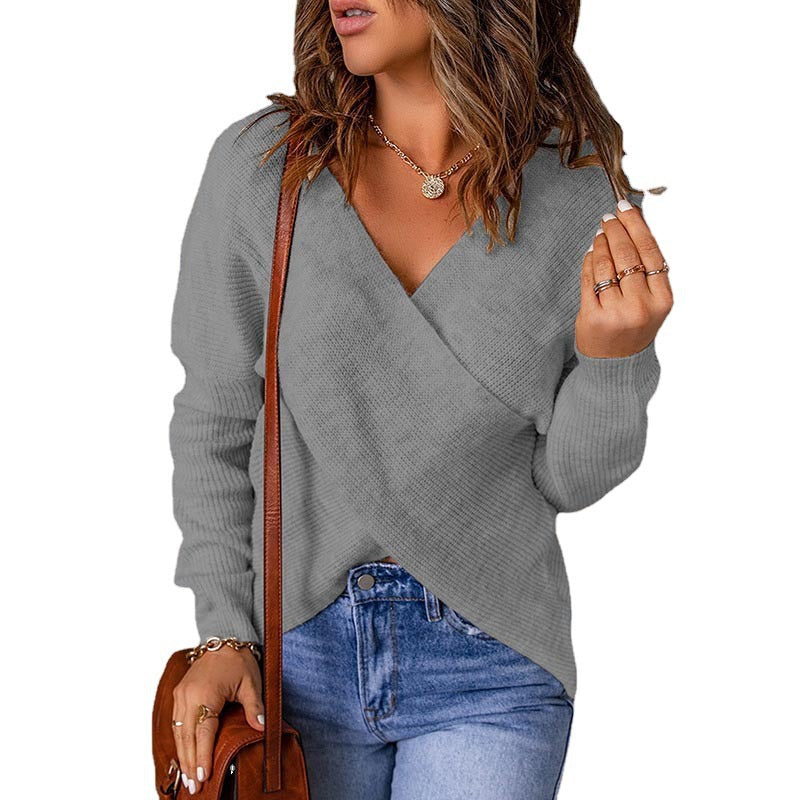 Damen Wickelpullover im modernen Rippstrickdesign ModeGeist