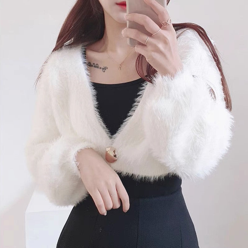Damen kuschelige Bolerojacke im modischen und flauschigen Design ModeGeist