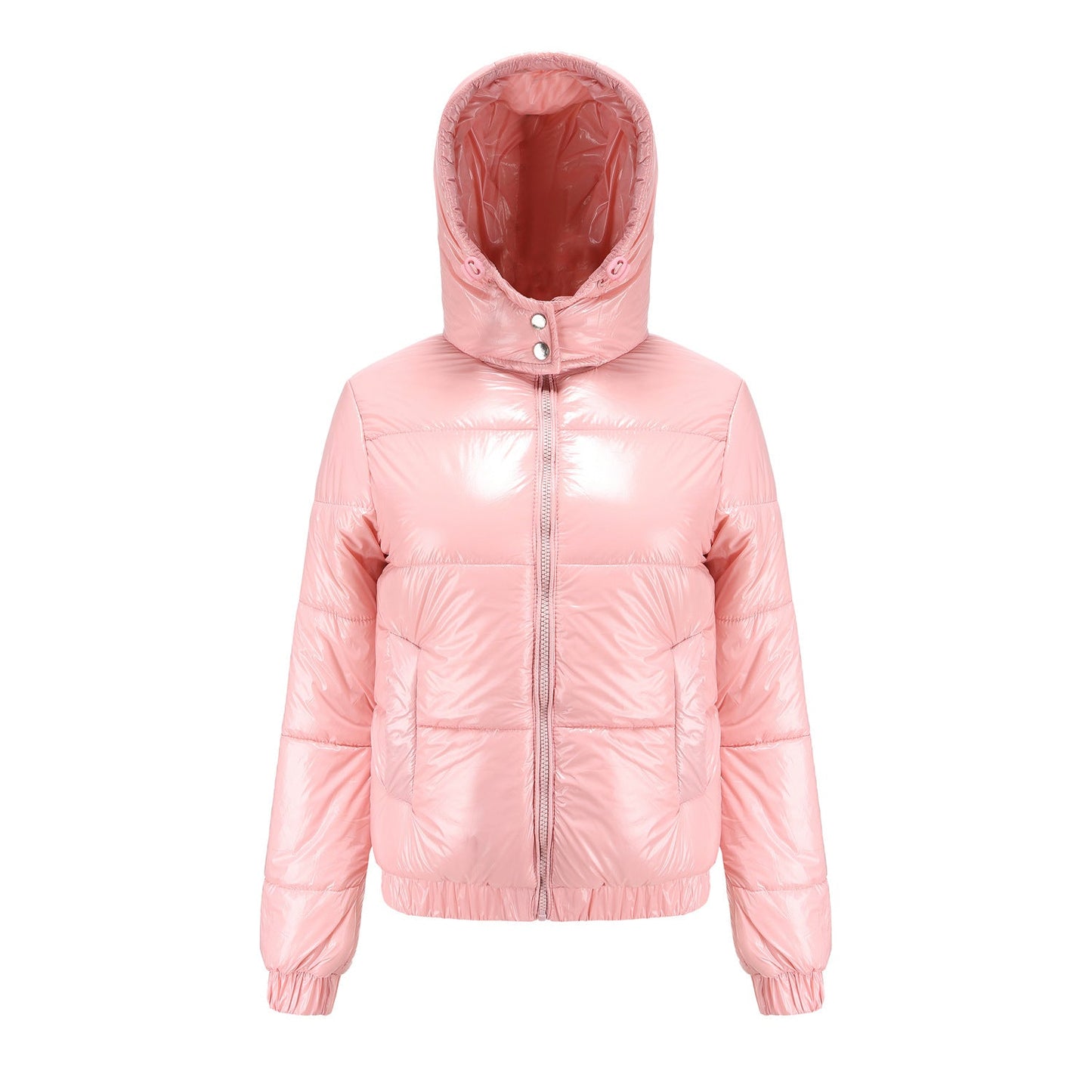 Damen Hochglänzende Steppjacke mit abnehmbarer Kapuze ModeGeist