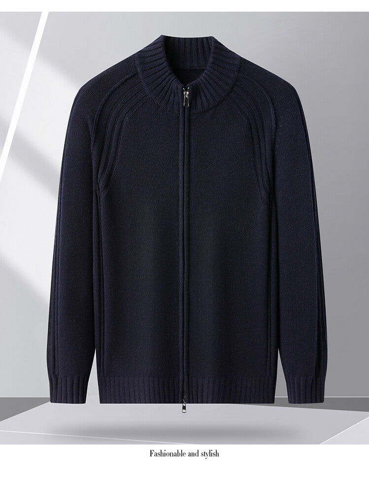 Herren Strickjacke mit Reißverschluss und hohen Kragen ModeGeist