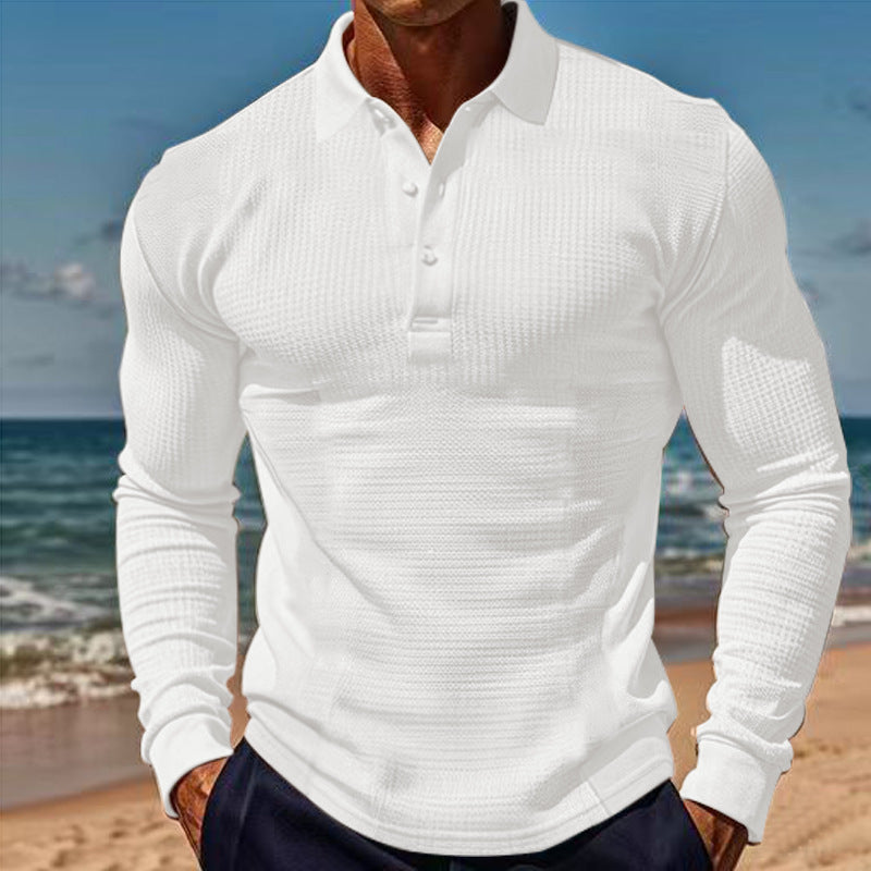 Herren eleganter Langarm-Polo mit Knopfleiste und strukturiertem Design ModeGeist