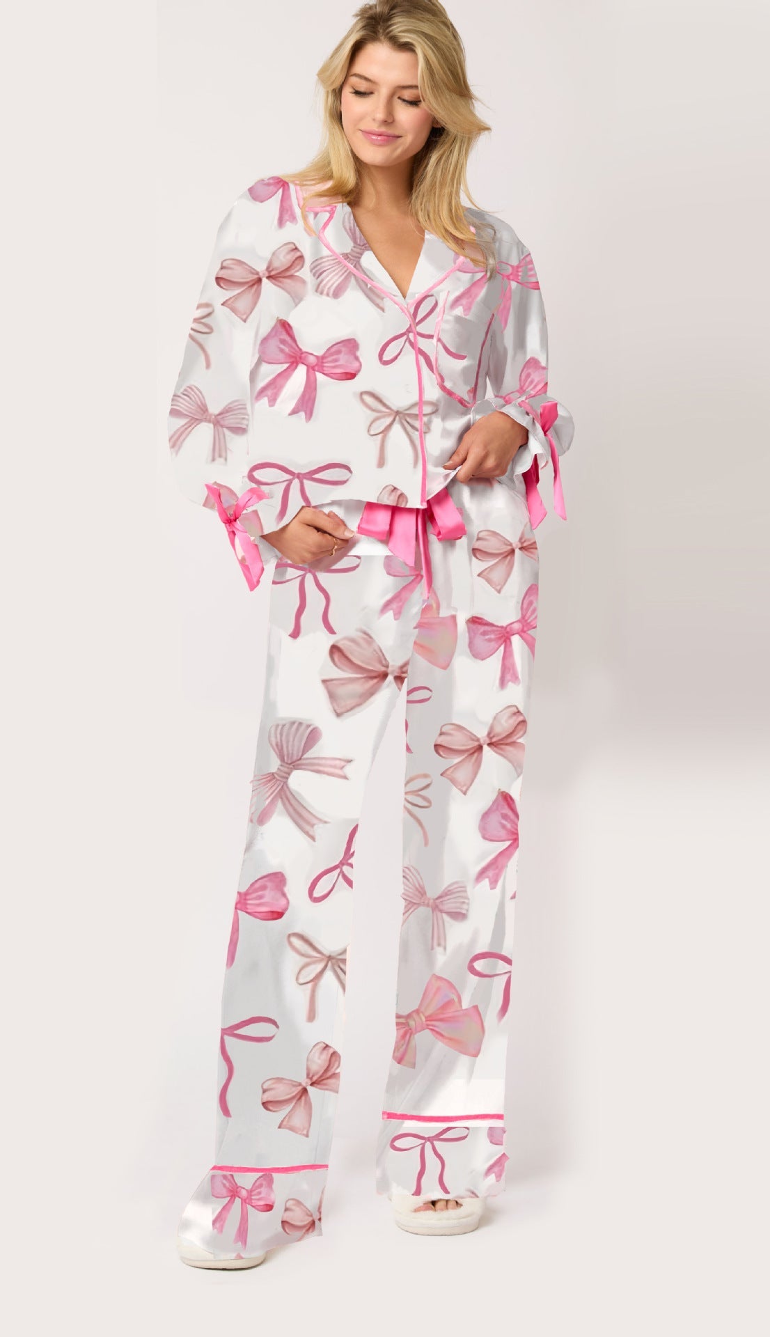 Damen Schlafanzug-Set mit niedlichen Schleifenmotiven ModeGeist