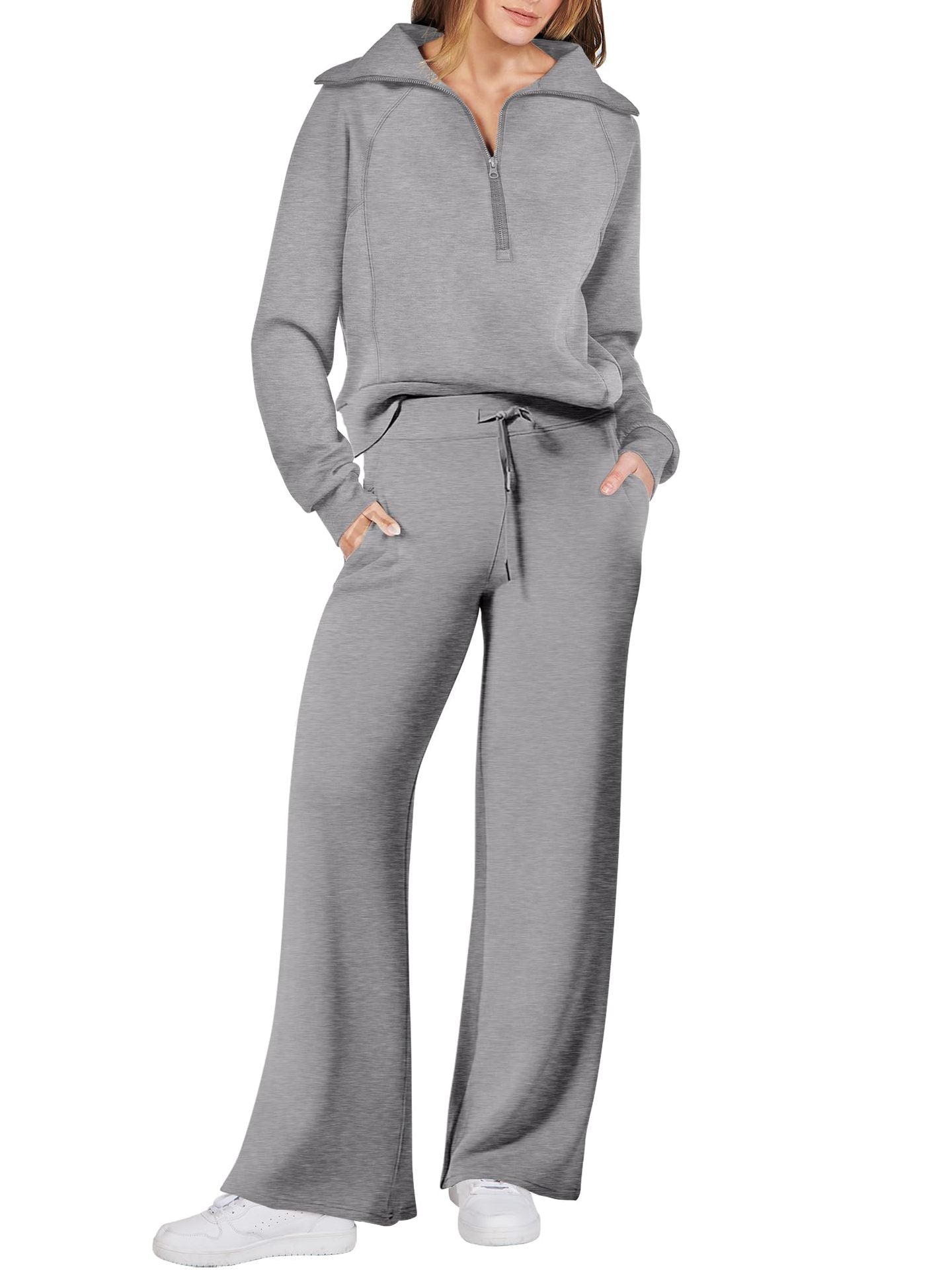 Damen lässiges Zweiteiler-Set mit Reißverschluss und Eingrifftaschen ModeGeist