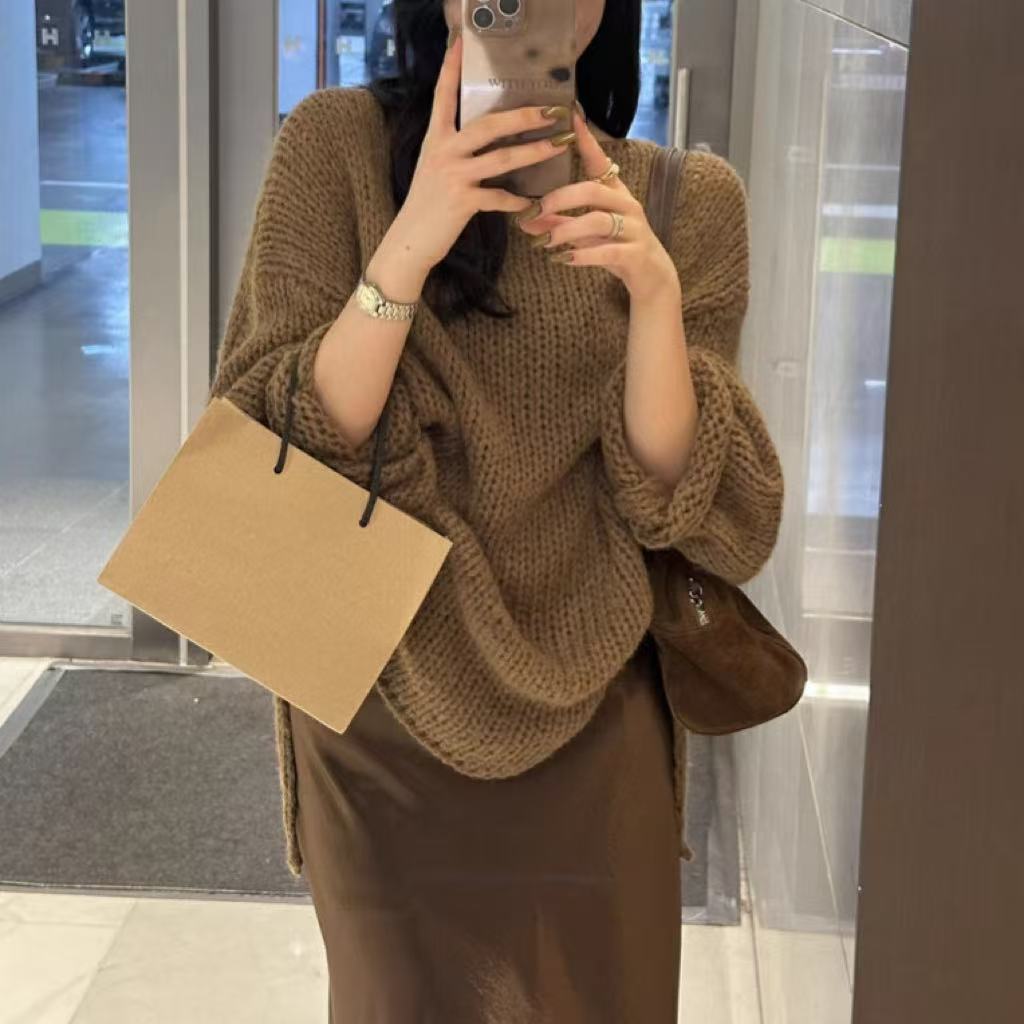ModeGeist | Übergröße Pullover Grobstrick Off Shoulder Langarm Freizeitfit