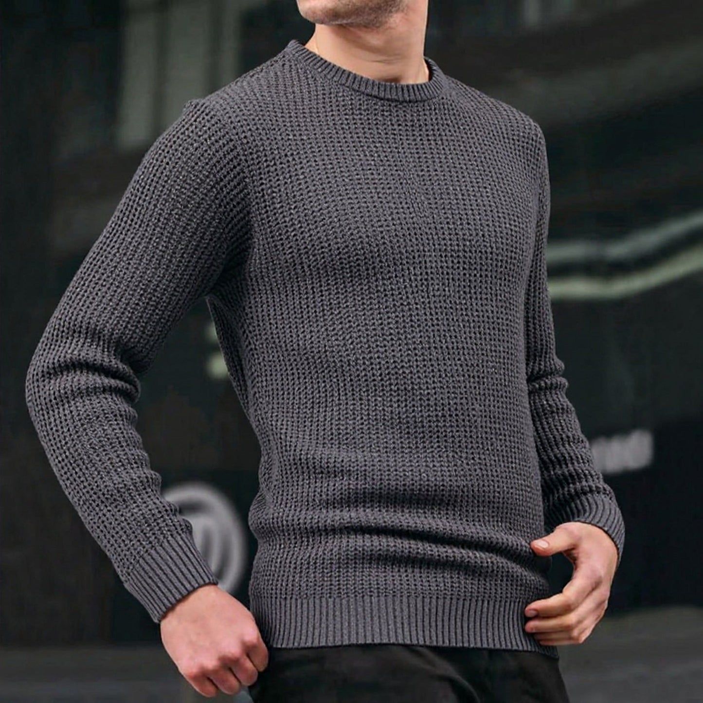 Herren lockerer Strickpullover mit Waffelmuster ModeGeist