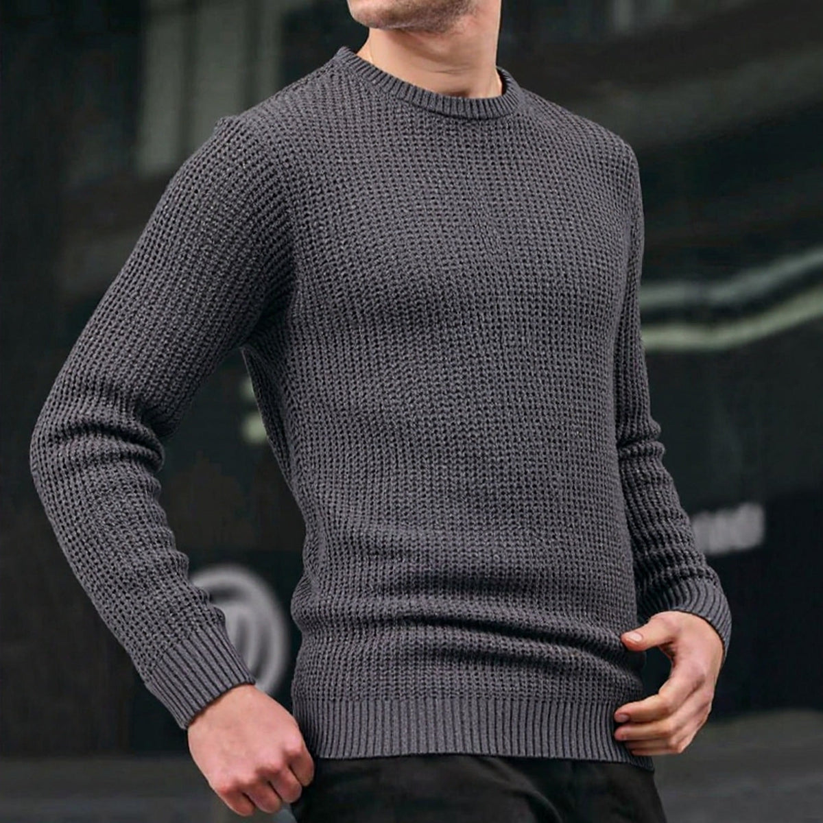 Herren lockerer Strickpullover mit Waffelmuster ModeGeist