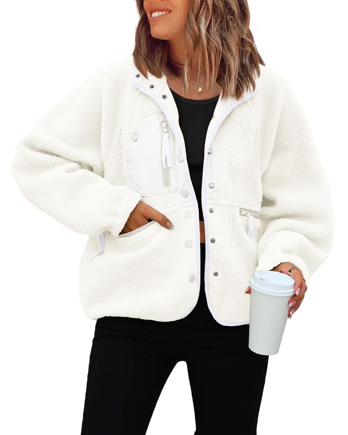 Damen kuschelige Fleecejacke mit praktischen Taschen ModeGeist
