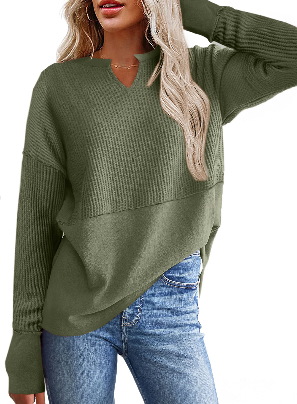 Damen lässiger Knit-Pullover mit V-Ausschnitt und Struktur ModeGeist