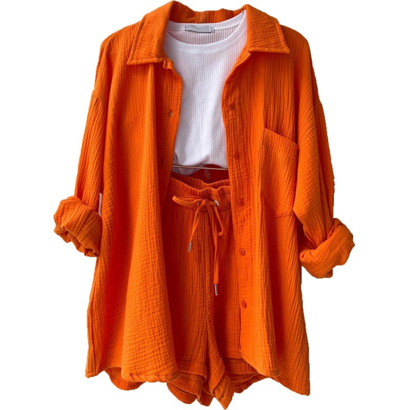 Modebewusstes Damen Freizeit Set: Hemdjacke mit kurzen Ärmeln und Shorts