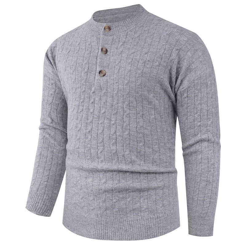 Herren Grobstrickpullover mit modernem Schalkragen und Knopfdetails ModeGeist