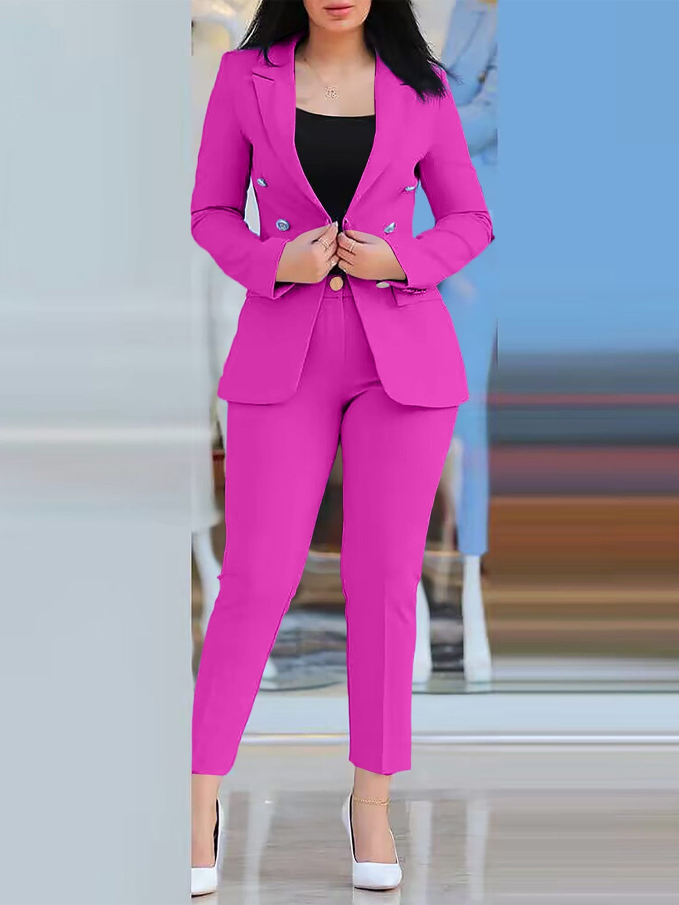 Damen Elegantes Anzug-Set mit tailliertem Blazer und schmalen Hosen ModeGeist
