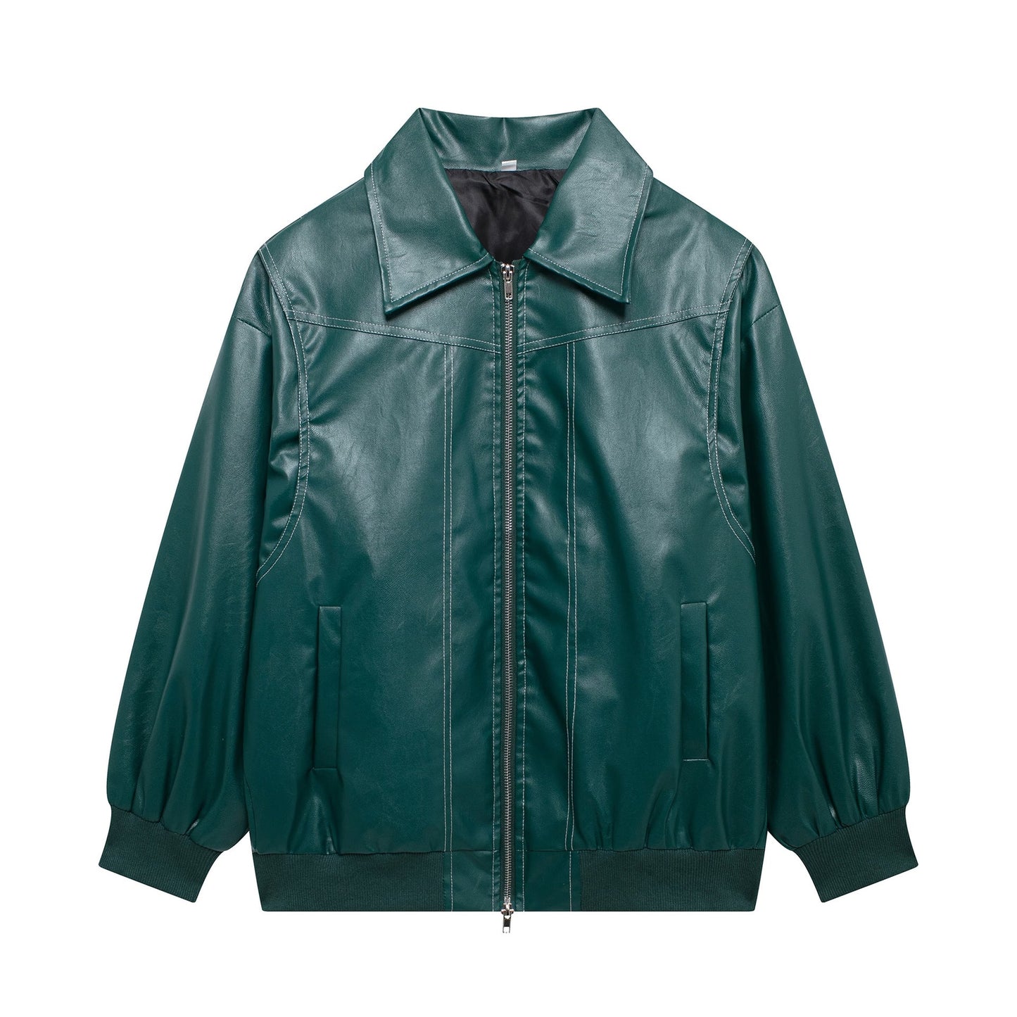 Damen Kunstlederjacke mit lässigem Schnitt und elastischem Saum ModeGeist