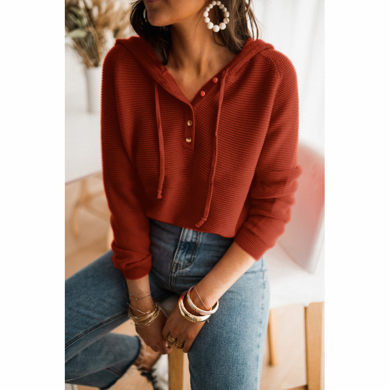 Damen lässiger Kapuzenpullover mit Knopfleiste und hohem Kragen ModeGeist