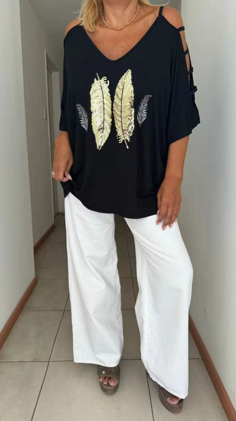 Trendiges Damen-Shirt mit stylischem Feder-Design von MODEGEIST