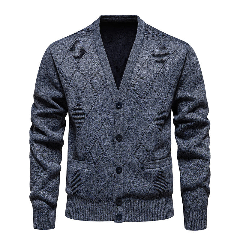 Herren stylische Strickjacke mit V-Ausschnitt und strukturiertem Muster ModeGeist