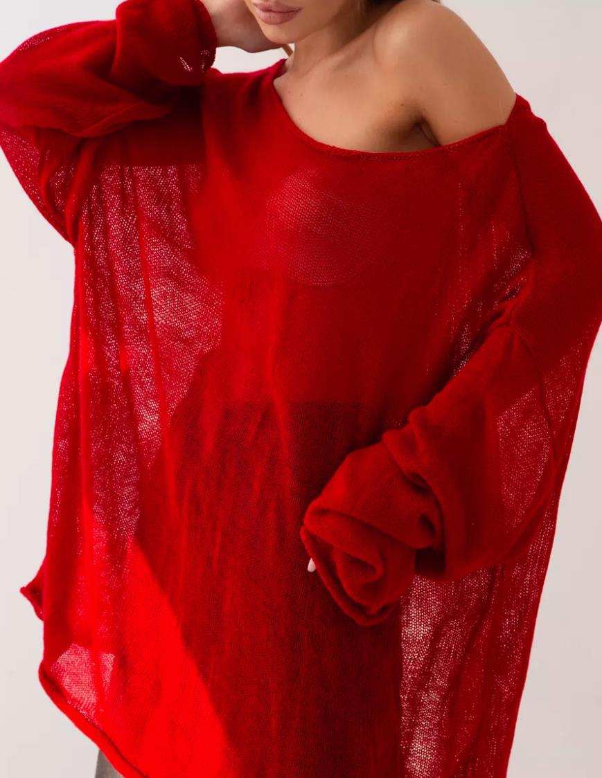 Damen luftiger Oversize-Strickpullover mit weitem Schnitt und transparentem Gewebe ModeGeist