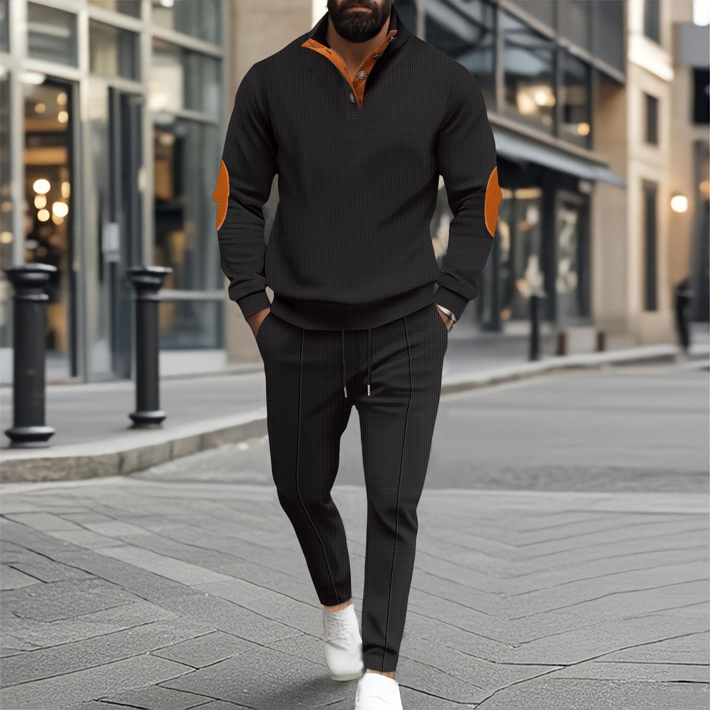 Herren sportliches Freizeitpullover- und Jogginghose-Set mit strukturierter Optik ModeGeist