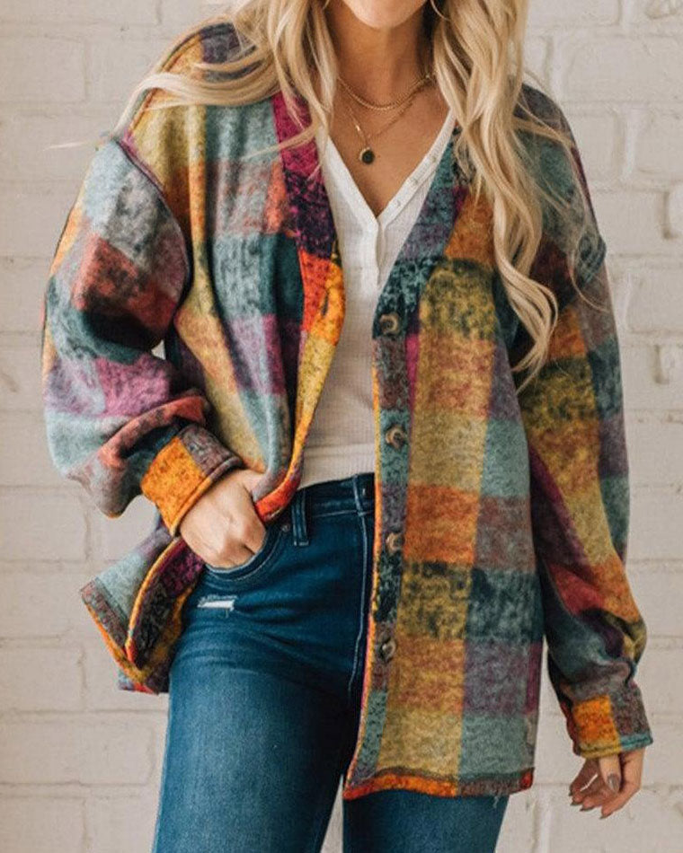 ModeGeist | Mehrfarbige Karierte Kragenlose Jacke