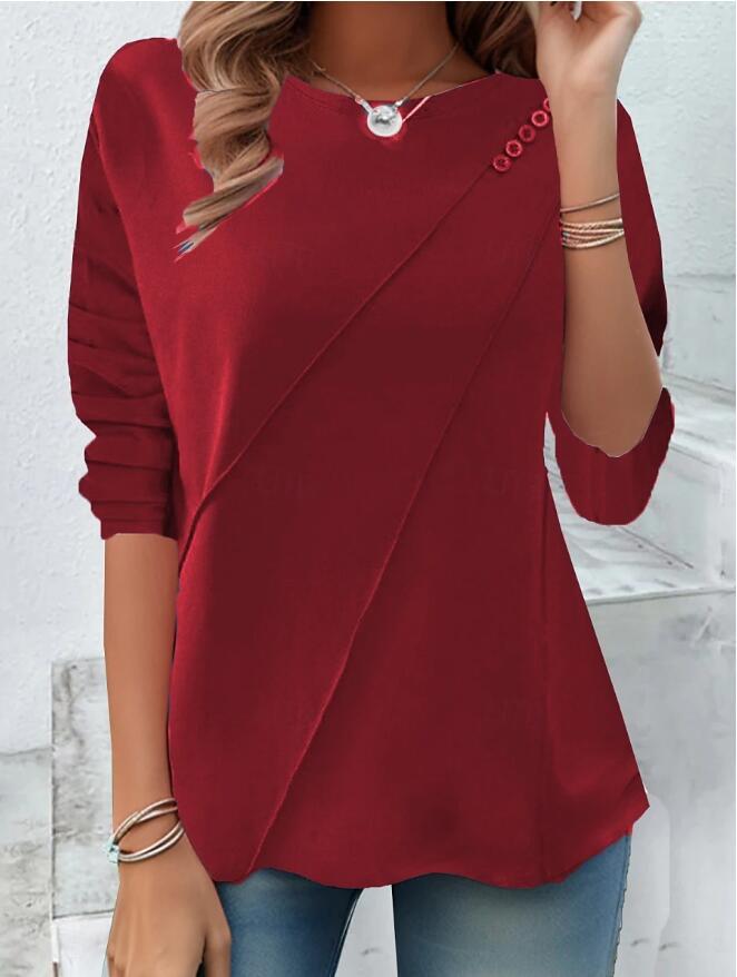 Damen modisches Oberteil mit asymmetrischem Saum und Knopfdetails ModeGeist