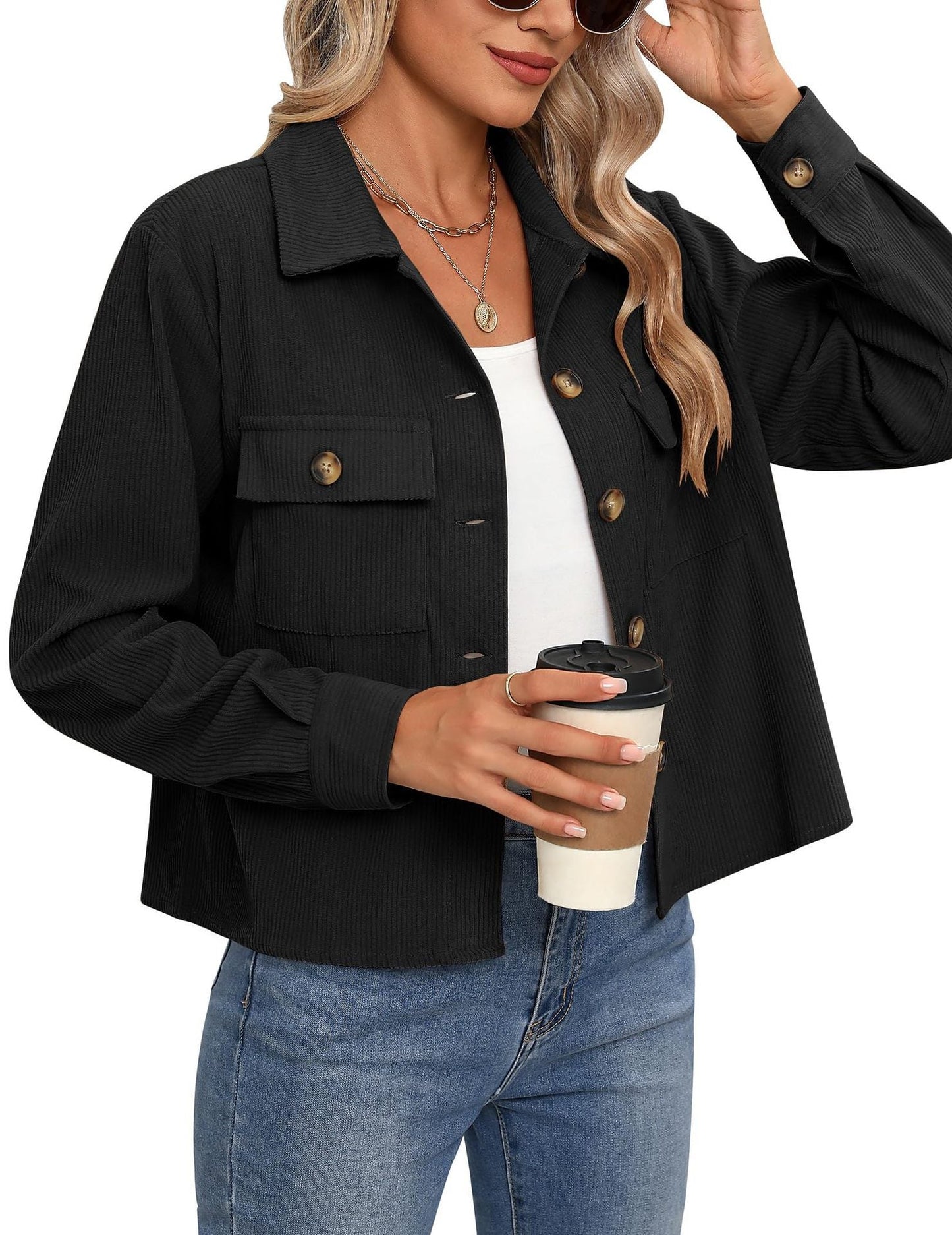 Damen Cordjacke mit zwei Brusttaschen ModeGeist