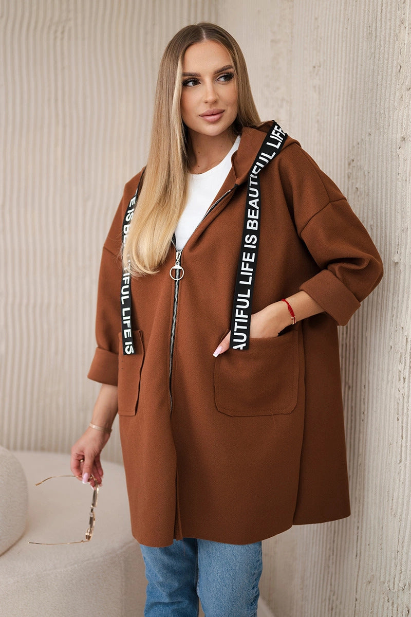 ModeGeist | Einfarbige Fleece Langarm Reißverschluss Kapuzen Sportjacke