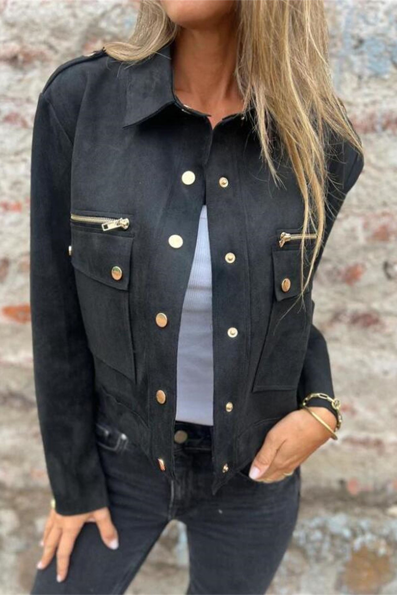 ModeGeist | Metallreißverschluss Revers Langarmjacke