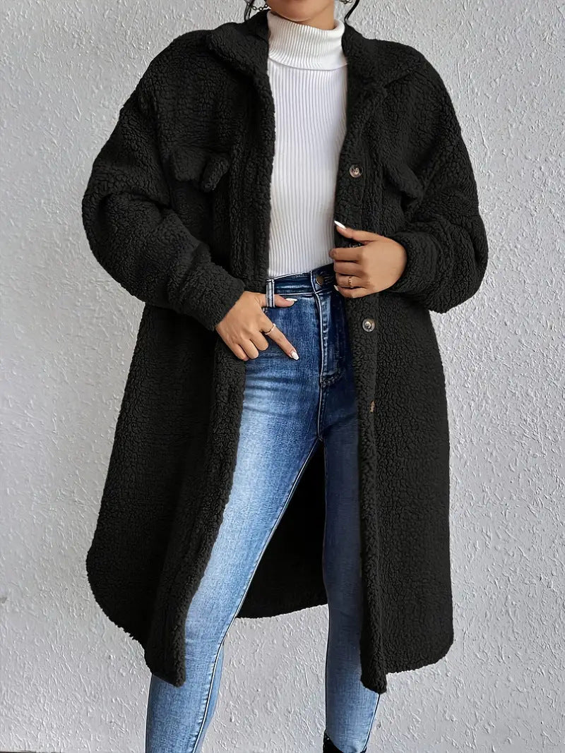 Damen Weiche und gemütliche Teddyjacke im Long-Format ModeGeist