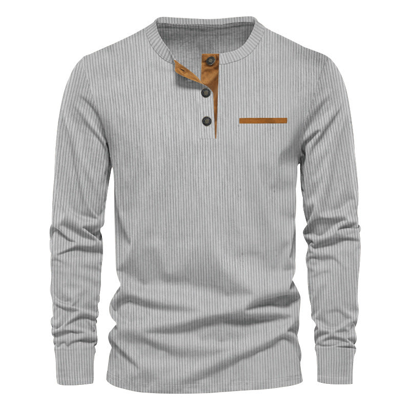 Herren Langarm-Henley-Shirt aus strukturiertem Rippenmaterial mit modernem Knopfdesign ModeGeist