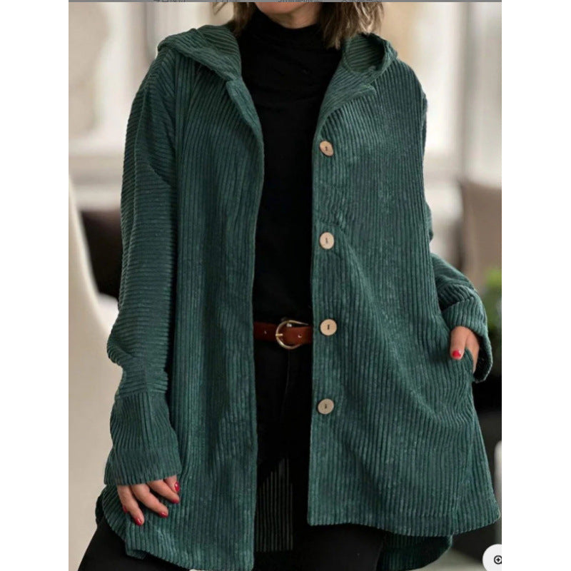 Damen kuschelige Kapuzenjacke aus feinem Cordstoff ModeGeist