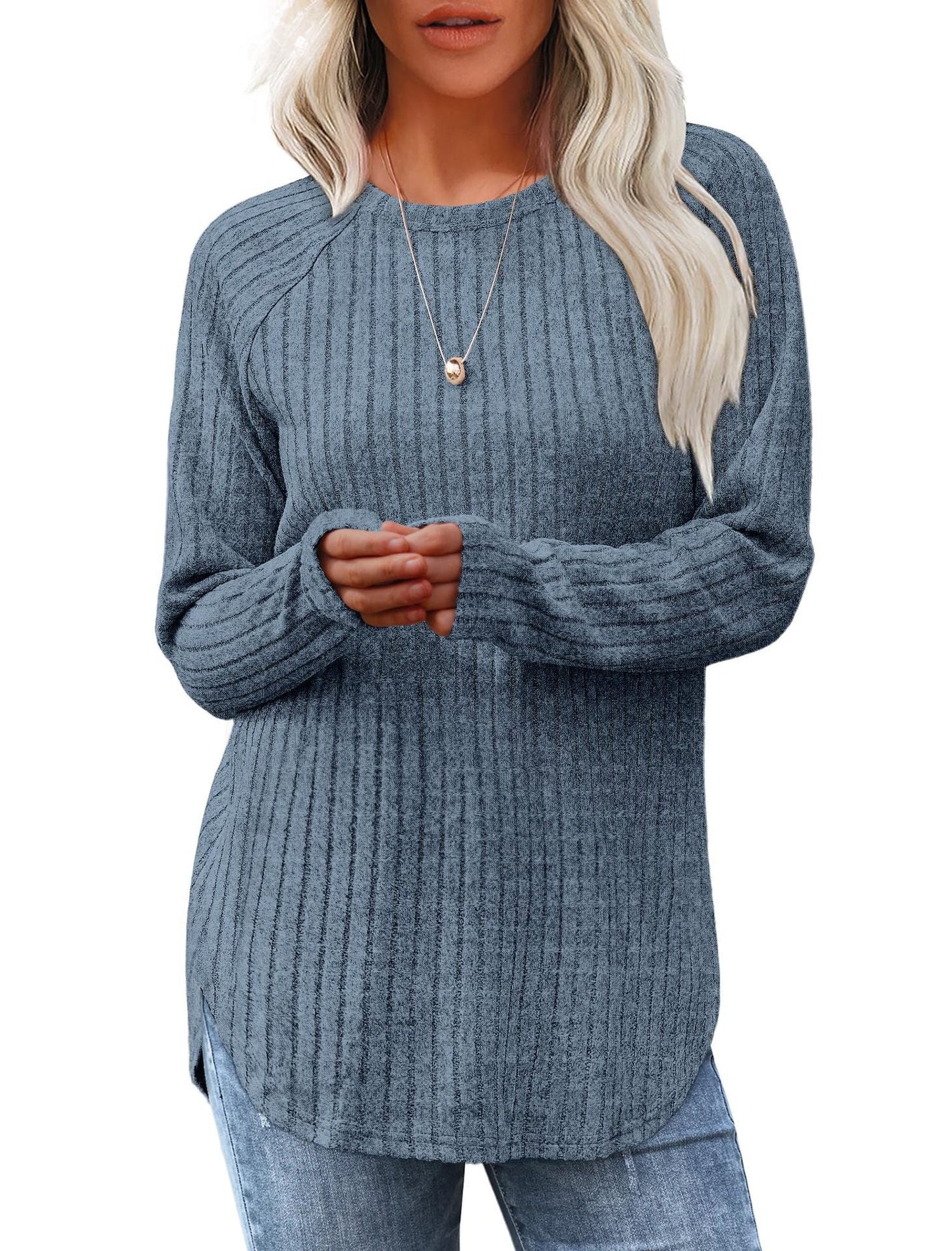Damen weicher und lässiger Strickpullover mit Rippenmuster ModeGeist
