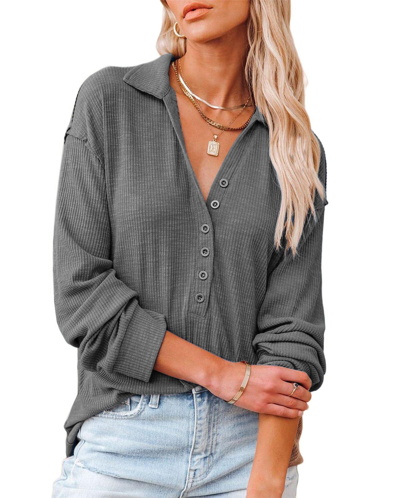 Damen lässiges Langarmhemd mit Knopfleiste und strukturiertem Muster ModeGeist