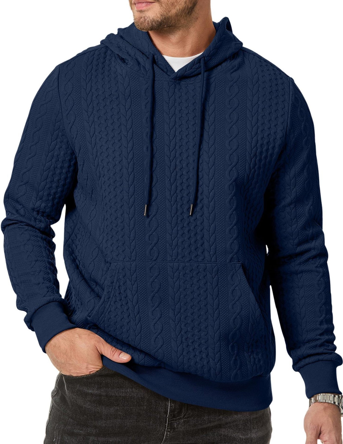 Herren Kapuzenpullover mit strukturiertem Kabelstrickmuster ModeGeist