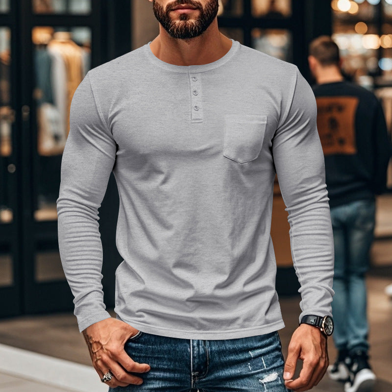 Herren Langarmshirt mit Knopfleiste und Brusttasche ModeGeist