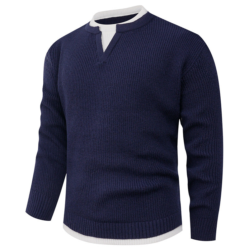 Herren Strickpullover mit V-Ausschnitt und feiner Struktur ModeGeist