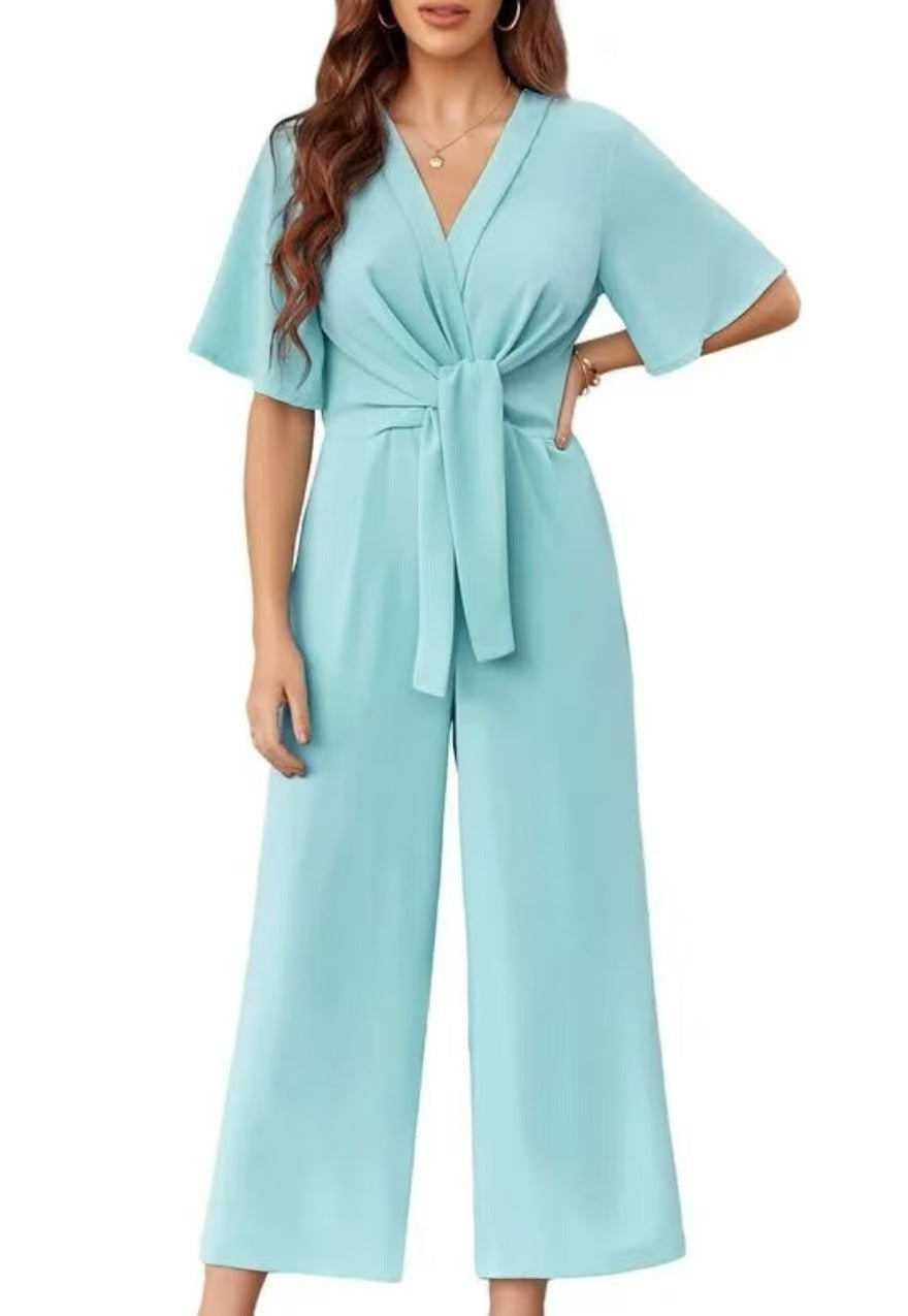Damen eleganter Wickel-Jumpsuit mit weiten Beinen und Taillengürtel ModeGeist