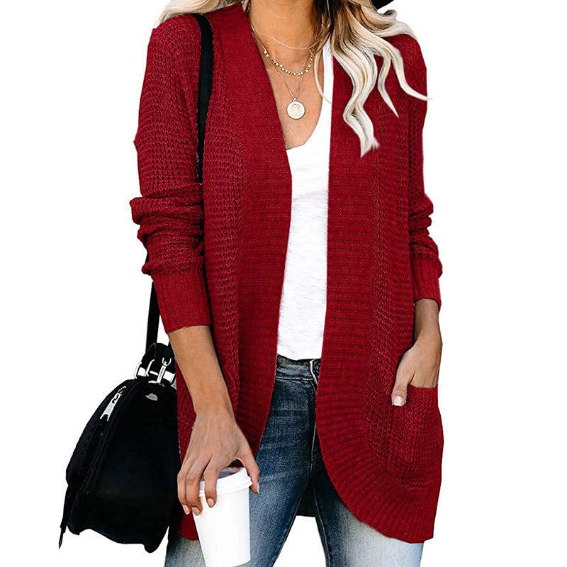 Damen lässige Strickjacke mit Taschen und offener Front ModeGeist