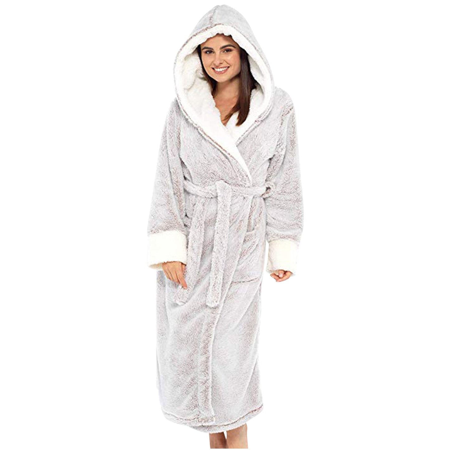 Damen Kuscheliger Fleece-Morgenmantel mit Kapuze und Gürtel ModeGeist