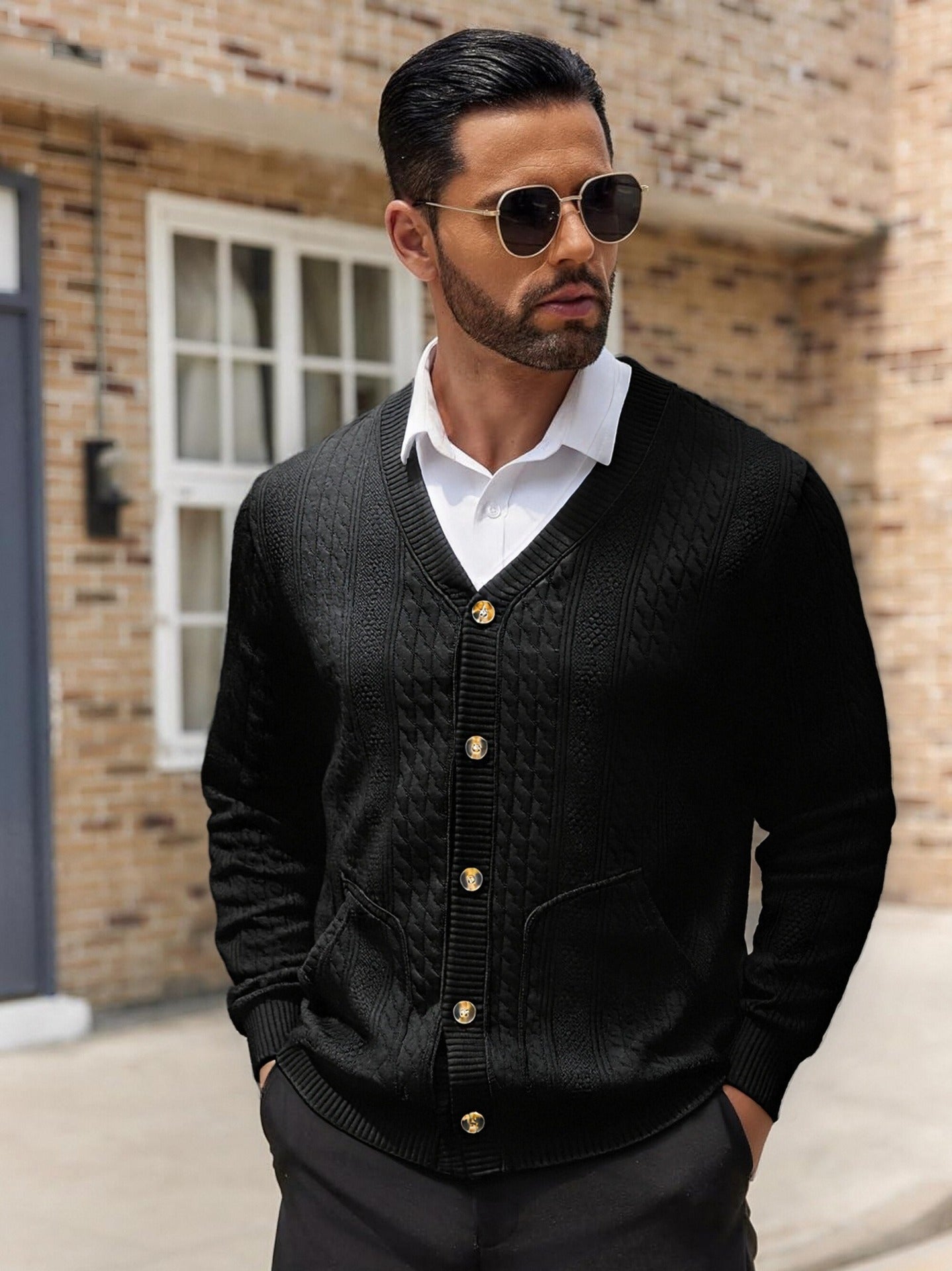 Herren Modischer Strickcardigan mit praktischen Taschen und einzigartiger Textur ModeGeist