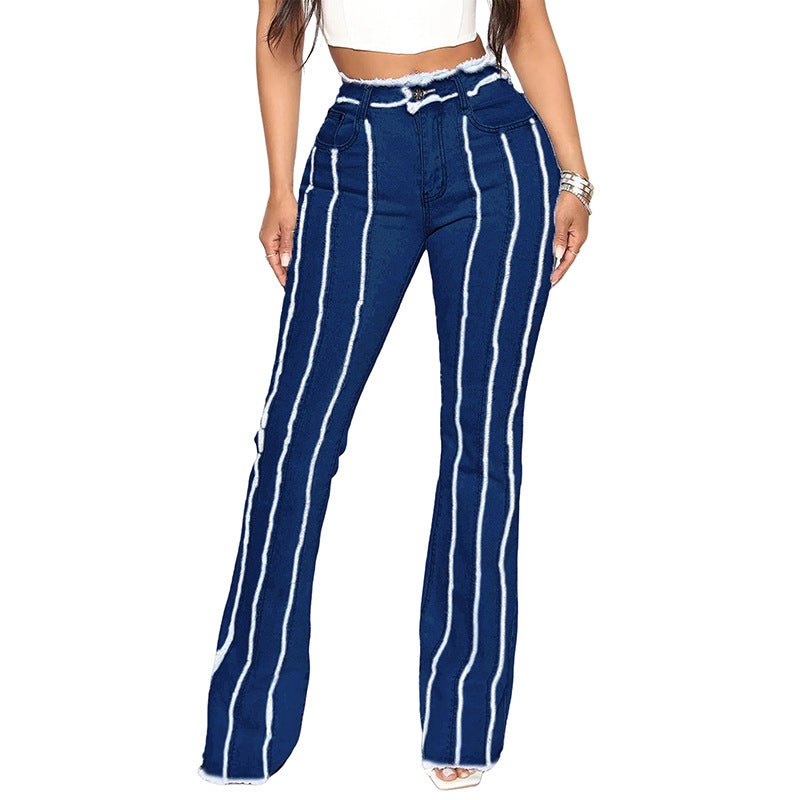 Modische Damen-Bootcut-Jeans mit vertikalen Streifen